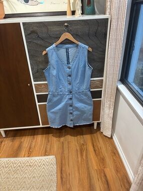 Sleeveless Light Blue Button-Front Denim Dress